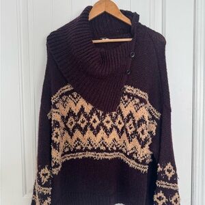 Free People Burgundy and Beige Cowl Neck Sweater